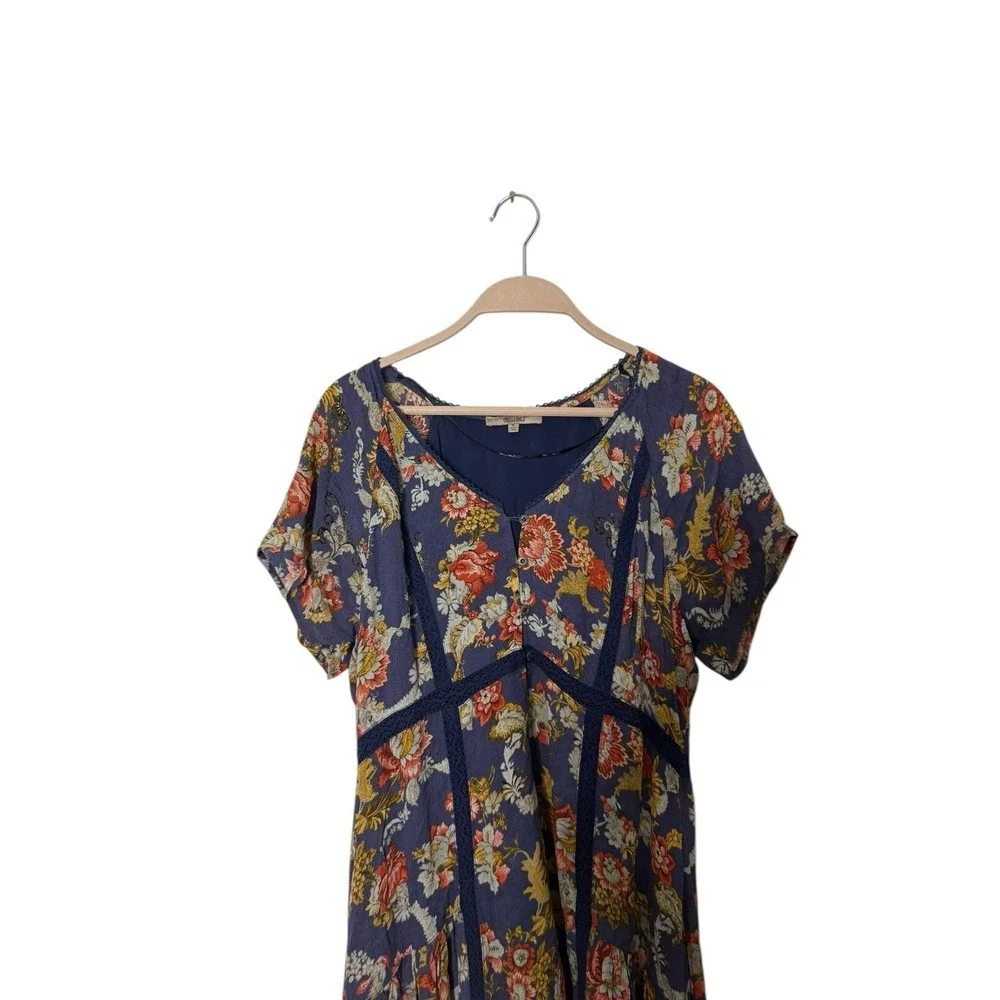 Miss Me Dress Lace Floral Lined High Low‎ Button Front Short Sleeve M